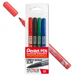 Astuccio 4 marcatori N50 slim colori assortiti punta tonda 3,18mm Pentel