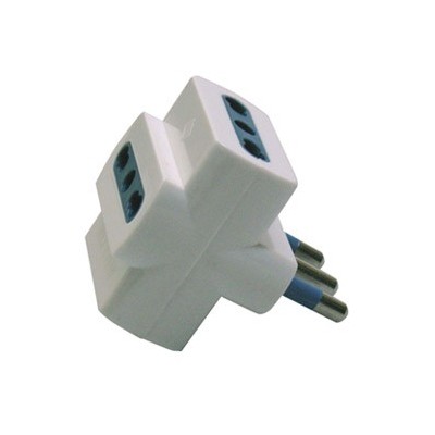 ADATTATORE TRIPLO Bianco CON SPINA 2P+T 16A - 3 PRESE BIPASSO 10/16A