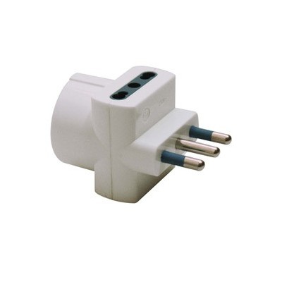 ADATTATORE TRIPLO CON SPINA 2P+T 16A - 2 PRESE 10/16A + 1 SCHUKO
