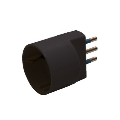 ADATTATORE SEMPLICE NERO CON SPINA 2P+T 10A - PRESA SCHUKO 10A