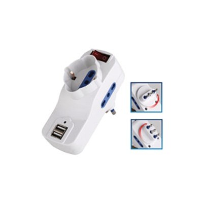ADATTATORE ROTANTE 2 PRESE BIPASSO 2P+T 10/16 A+ 1 Schuko+2 PRESE USB MELCHIONI