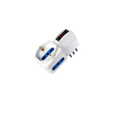 Adattatore con spina 10A verticale - 2 Prese bipasso 10/16A + 1 Presa Schuko