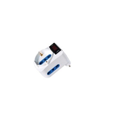 Adattatore con spina 10A orizzontale - 2 Prese bipasso 10/16A + 1 Presa Schuko