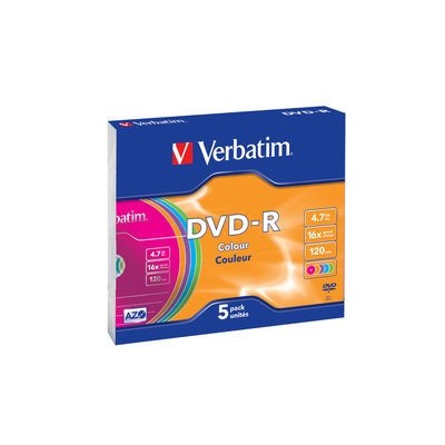 SCATOLA 5 DVD-R SLIM CASE 16X 4.7GB 120MIN. SERIGRAFATO COLORATO