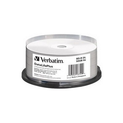 SCATOLA 25 BLU-RAY BD-R 50GB 6X STAMPABILE IN SPINDLE