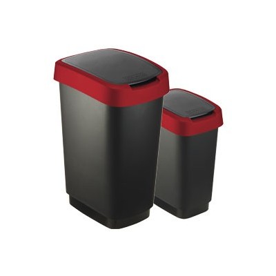 PATTUMIERA 25LT in PPL Nero/Rosso COPERCHIO BASCULANTE ROTHO