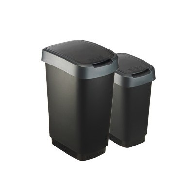 PATTUMIERA 50LT in PPL Nero/Grigio COPERCHIO BASCULANTE ROTHO