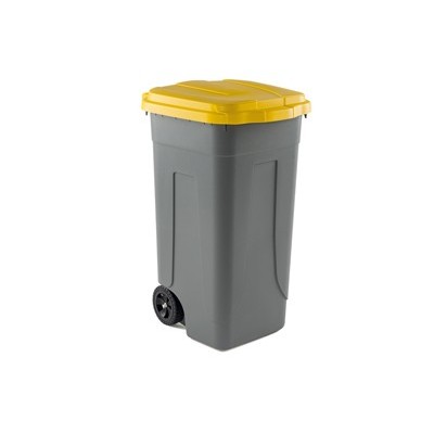 Bidone mobile 100Lt grigio c/coperchio giallo per raccolta differenziata