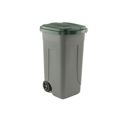 Bidone mobile 100Lt grigio c/coperchio verde per raccolta differenziata