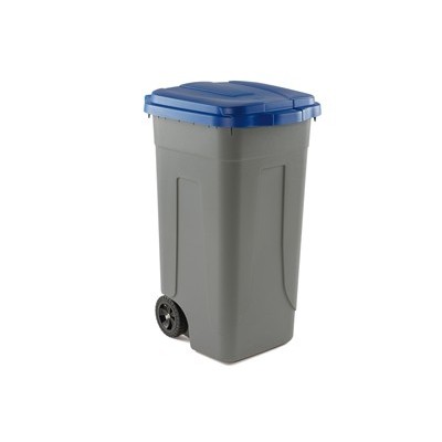 Bidone mobile 100Lt grigio c/coperchio blu per raccolta differenziata