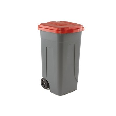 Bidone mobile 100Lt grigio c/coperchio rosso per raccolta differenziata