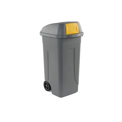 Bidone mobile 100Lt grigio c/coperchio Push giallo per raccolta differenziata