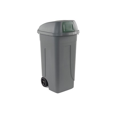 Bidone mobile 100Lt grigio c/coperchio Push verde per raccolta differenziata