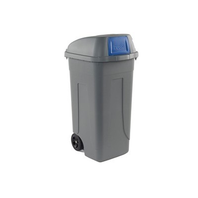 Bidone mobile 100Lt grigio c/coperchio Push blu per raccolta differenziata