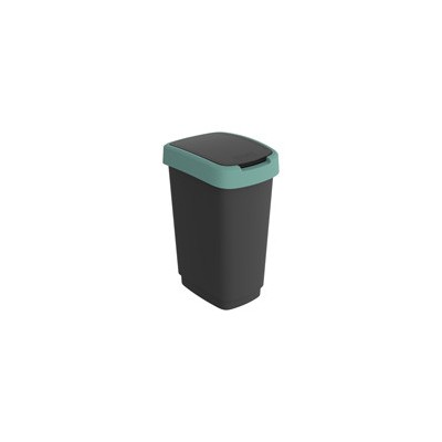 Pattumiera 25LT in PPL Nero/Verde scuro con coperchio basculante Rotho
