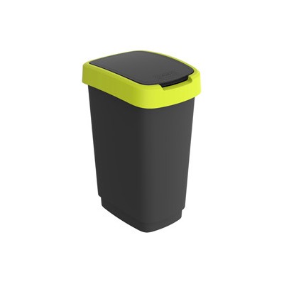 Pattumiera 50LT in PPL Nero/verde lime coperchio basculante Rotho