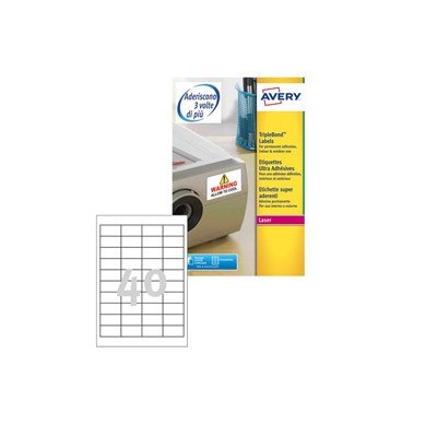 Poliestere adesivo extra L6140 bianco 20fg 45,7x25,4mm (40et/fg) laser Avery