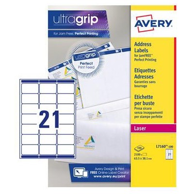 ETICHETTE LASER BIANCHE L7160-100FG (21ET/FG 63.5X38.1) QUICKPEEL AVERY