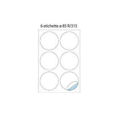 ETICHETTA ADESIVA R/315 TONDA BIANCA 100FG IN A4 (DIAM.85)