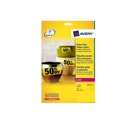 ETICHETTE L6111-20FG IN POLIESTERE GIALLO FLUO 210x297mm 1etich./fg LASER