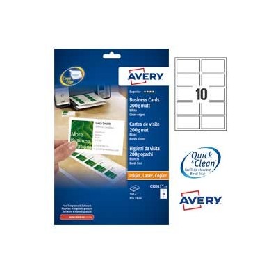 250 BIGLIETTI VISITA 85x54mm BIANCO LASER 200gr QuickClean AVERY