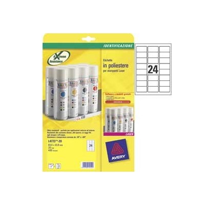 ETICHETTE L4773-20FG IN POLIESTERE BIANCO 63,5X33,9MM (24et/fg) LASER