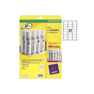 ETICHETTE L7060-20FG IN POLIESTERE BIANCO 63,5X38,1MM LASER