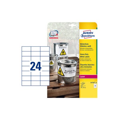 Poliestere adesivo L4718 bianco 20fg A4 70x37mm (24et/fg) laser Avery