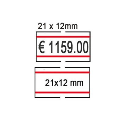 PACK 10 ROTOLI 1000 ETICH. 21x12mm BIANCO REMOV. con RIGHE ROSSE Printex