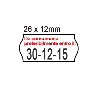 PACK 10 ROTOLI 1000 ETICH. 26x12mm ONDA  BIANCO PERM. Printex