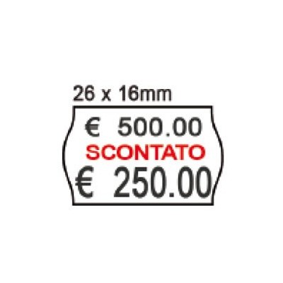 PACK 10 ROTOLI 1000 ETICH. 26x16mm ONDA  BIANCO PERM. Printex