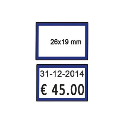 PACK 10 ROTOLI 600 ETICH. 26x19mm BIANCO PERM. CORNICE BLU Printex