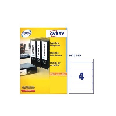 Etichetta adesiva L4761 bianca coprenti 25fg A4 192x61mm (4et/fg) Avery