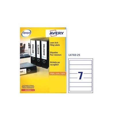 Etichetta adesiva L4760 bianca coprenti 25fg A4 192x38mm (7et/fg) Avery