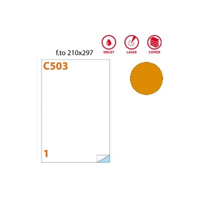 ETICHETTA ADESIVA C/503 ARANCIO FLUO 100FG IN A4 (1 ETICHETTA DA 210X297MM)