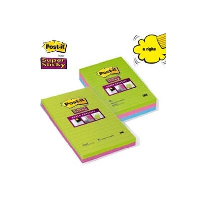 BLOCCO 45foglietti Post-itSuper Sticky 127x203mm righe ULTRACOLOR 845-4SUCC