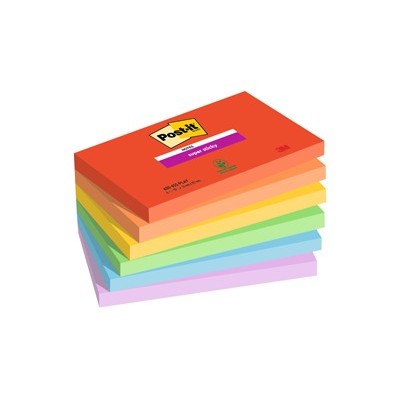 Cf. 6pz blocco 90foglietti Post-it Super Sticky 76x127mm 655-6SS-PLAY Playful