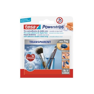 BLISTER 8 STRISCE Large TRASPARENTI BIADESIV. RIMOV. Powerstrips Tesa