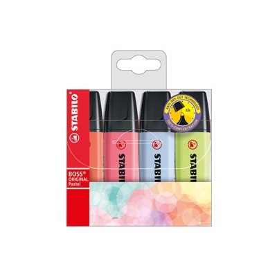 Astuccio 4 evidenziatori Stabilo Boss pastel lime/cigliegio/ghiaccio/corallo