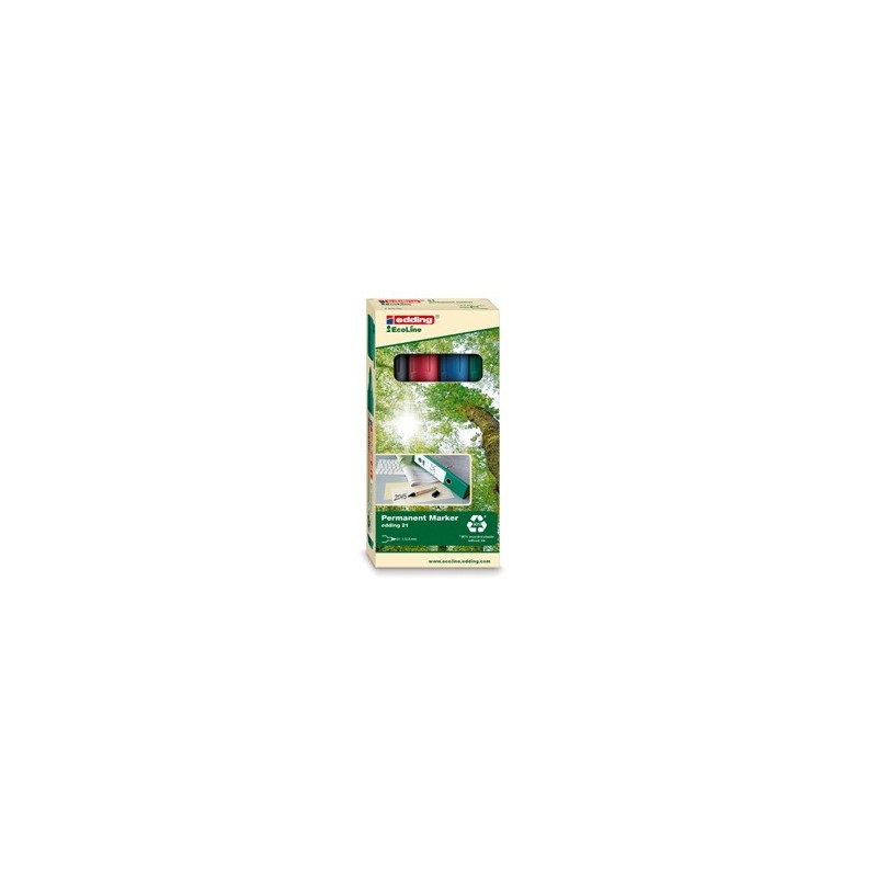 SET 4 MARCATORI PERMANENTI 21 ECOLINE P.CONICA COLORI ASSORTITI EDDING