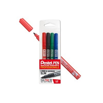 Astuccio 4 marcatori N50 slim colori assortiti punta tonda 3,18mm Pentel