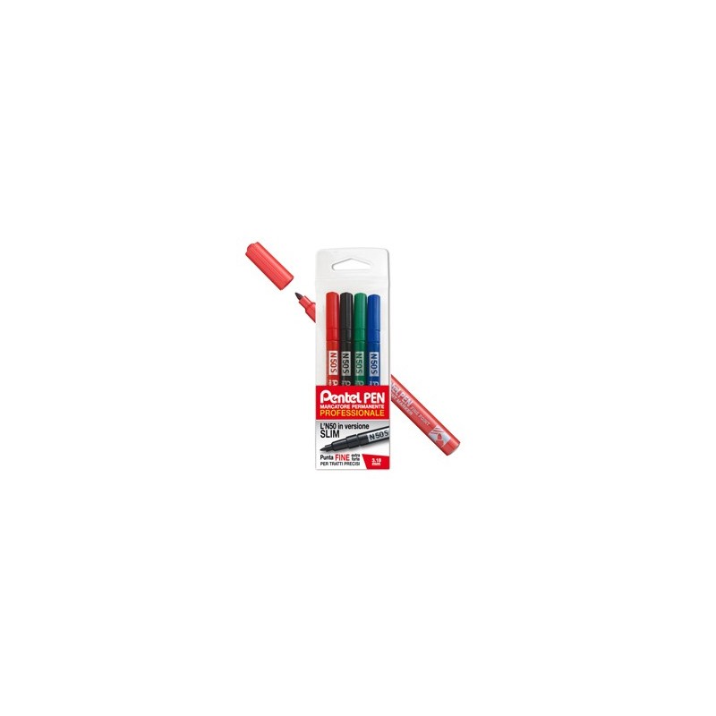 Astuccio 4 marcatori N50 slim colori assortiti punta tonda 3,18mm Pentel