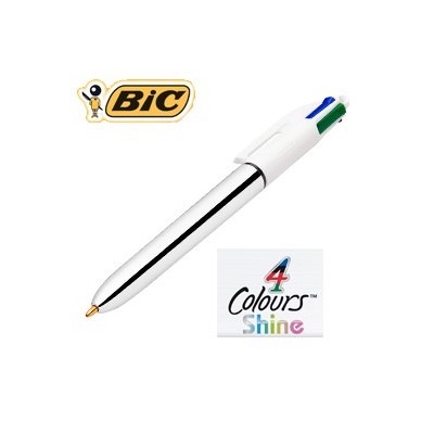 SCATOLA 12 PENNE SFERA SCATTO 4 COLORI SHINE SILVER BIC