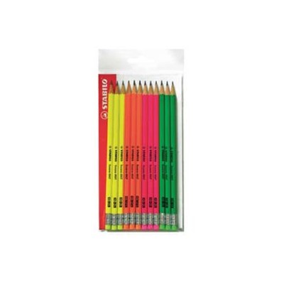 ASTUCCIO 12 MATITE C/GOMMINO HB STABILO FUSTO FLUO