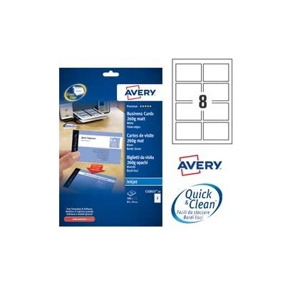 200 BIGLIETTI VISITA 85x54mm INKJET OPACHI 260GR fronte/retro QuickClean