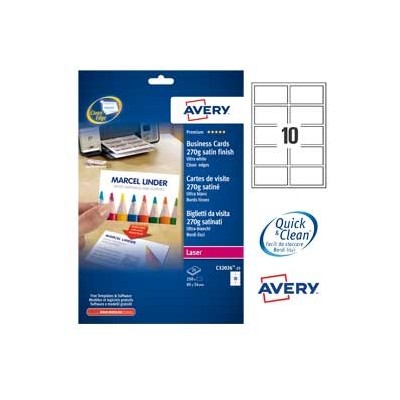 250 BIGLIETTI VISITA 85x54mm LASER 270gr fronte/retro QuickClean AVERY