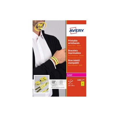 Braccialetti identificativi Giallo 5fg A4 265x18mm (10et/fg) laser Avery