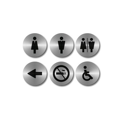 Set 6 PITTOGRAMMI ADESIVI  10cm in ACCIAIO Securit