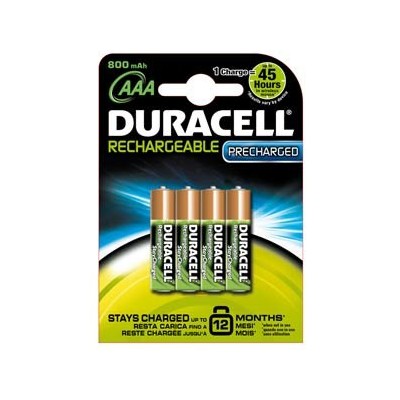 BLISTER 4 PILE RICARICABILI AAA - MINISTILO 800mAh DURACELL PRECHARGED