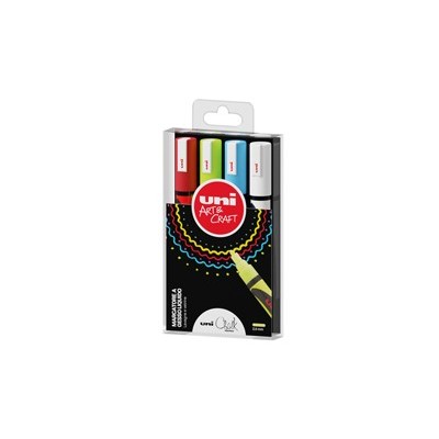 Busta 4 marcatore a gesso liquido UNI CHALK p.tonda col.assortiti UNI